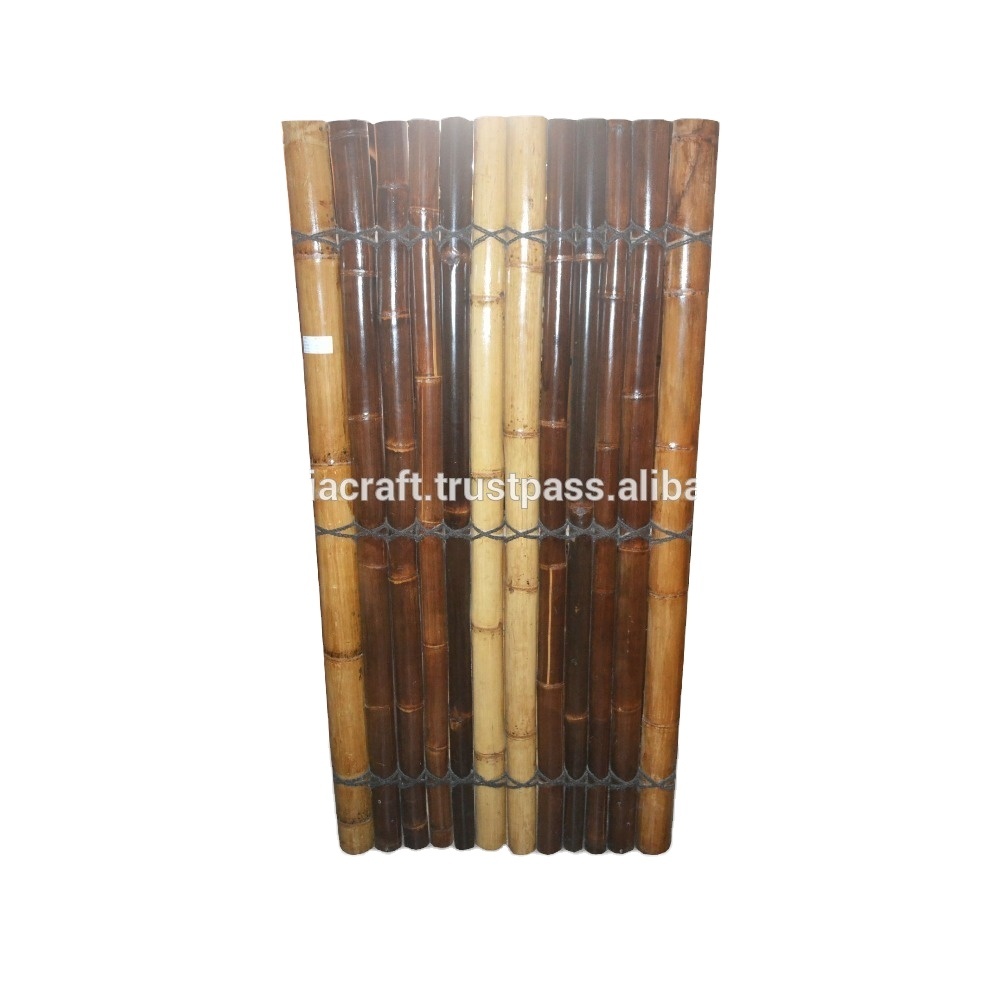 Black Bamboo and Natural bamboo fence with 3 back slats and black coco rope - Image 1