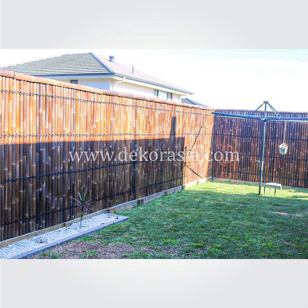 Black half bamboo fence with 4 back slats, decorative inserted and black coco rope - Image 3